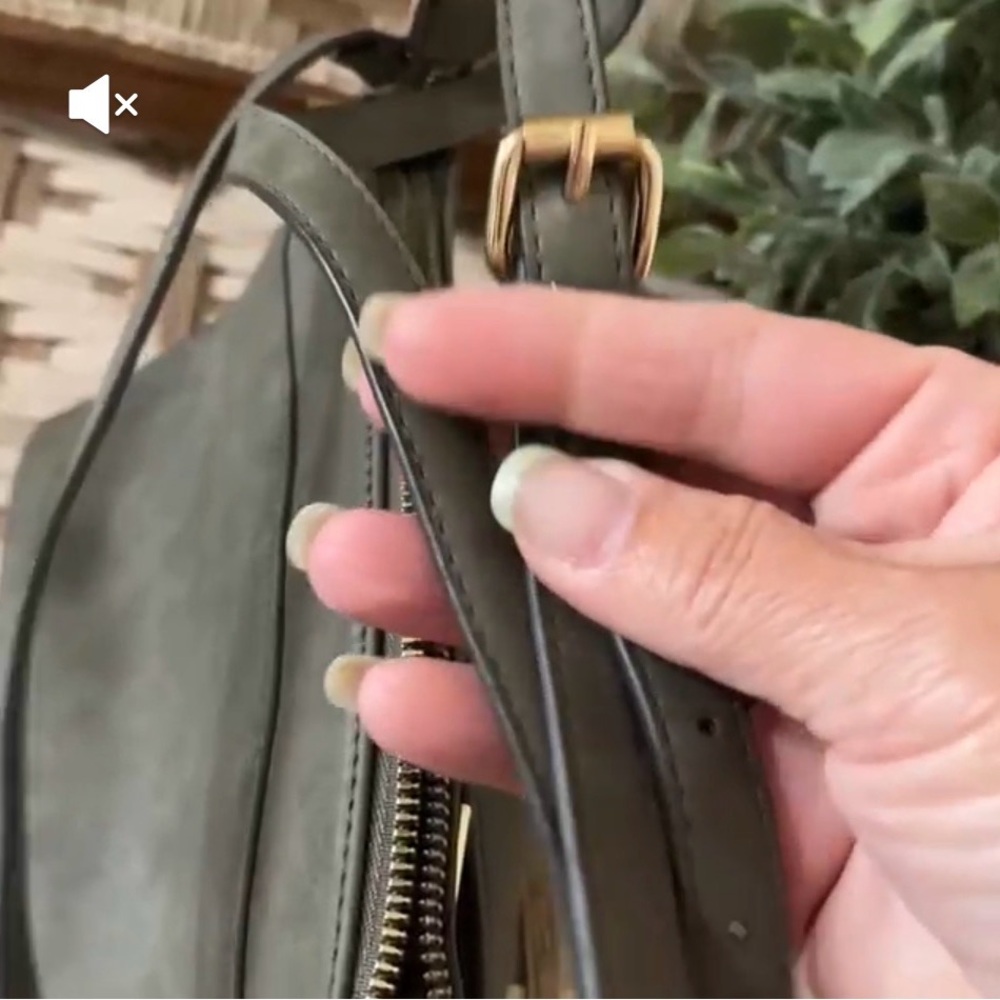 Nanette Lepore Olive Green Everyday Crossbody Bag Double Zip Leopard Lining - Picture 4 of 6